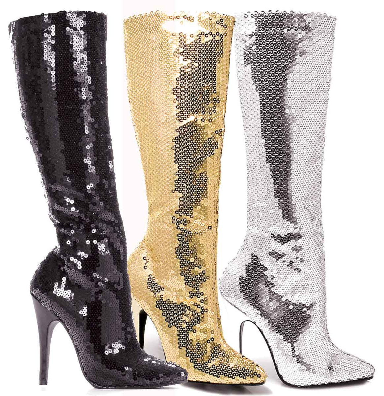 black sequin knee high boots