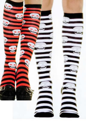 Leg Avenue LA5586, Striped knee high stockings with skull