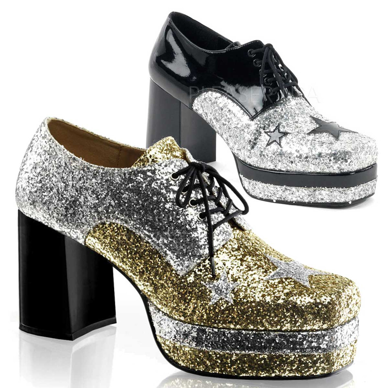 gold glitter platform heels