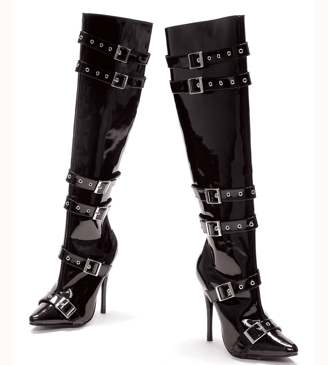 black high heel boots with buckles