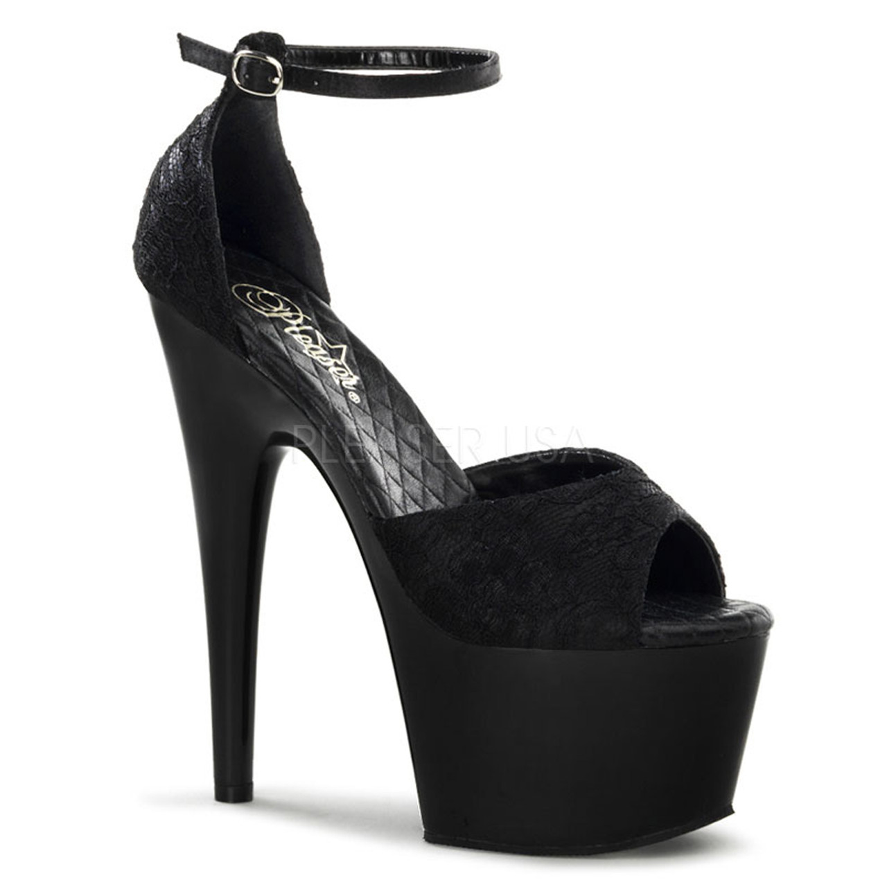 Pleaser | Adore-768, 7 Inch D'Orsay Lace Sandal