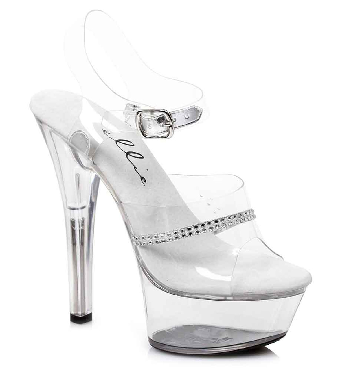 Rhinestone Clear Heel Sandal - Mona - Estella Michelle