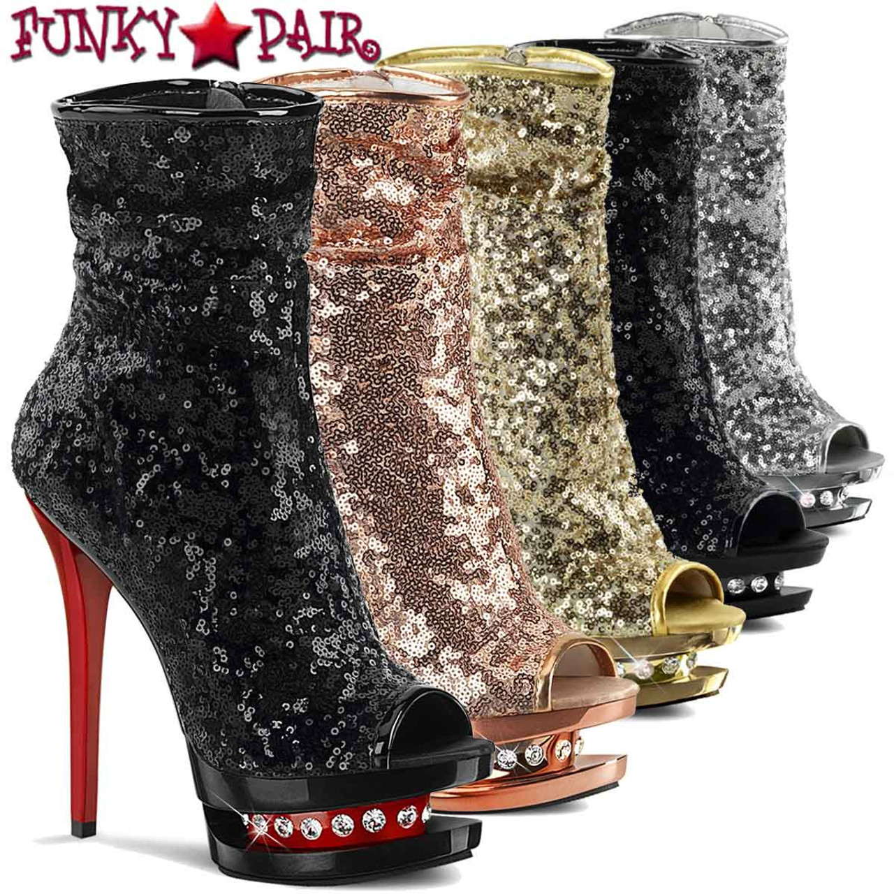 6 Inch Exotic Dancer Sequin Ankle Boots