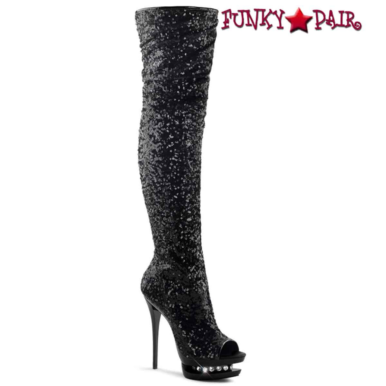 black sequin knee high boots