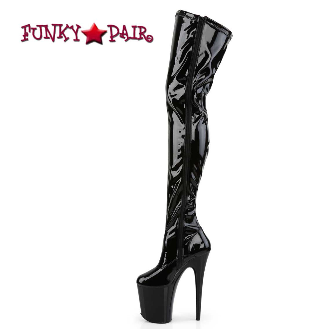 Pleaser | Flamingo-3000, 8 Inch Stretch Thigh High Boots