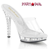 Lip-101SDT, 5" Clear Platform Slide with Rhinestones By Fabulicious