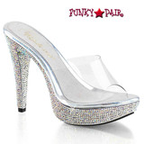 Pleaser | Cocktail-501DM, 5" Clear Slide Shoes with Rhinestones Platform