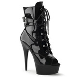 Delight-1033, Peep Toe Ankle Boots with Buckles Black faux leather By Pleaser USA