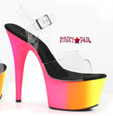 7 inch high heel ankle strap platform with neon uv color that glows in black light. (Made in USA)