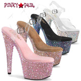 Pleaser Bejeweled-708MS, 7 Inch Ankle Strap Sandal with Multi Size Rhinestones