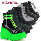 Demonia Shaker-52 Stacked Wedge Platform Ankle Boot