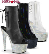 Stripper Boots Bejeweled-1018DM-7, 7 inch heel rhinestones peep toe ankle Boots