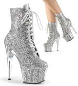 Adore-1020G, Glitter Ankle Boots Silver Glitter