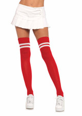 LA6919, Red/White Ribbed Athletic Thigh Highs