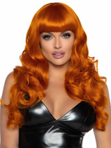 A2766, Ginger Red Long Wavy Wig with Bangs