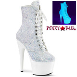Stripper boots Adore-1020LG, 7 Inch Glitter Platform Ankle Boots Color Neon White Multi Glitter