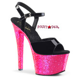 Pleaser Shoes | Sky-309UVLG, Ankle Strap Sandal with Reactive Glitter Platform