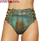 Roma | R- 3604, Rave High-Waisted Short with Side Lace-up. color Green front view