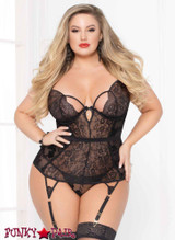 STM-10925X, Plus Size Mesh and Lace Bustier Set | Seven 'til Midnight color black