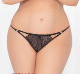 STM-10936X, Plus Size Flocked Mesh and Lace Open Crotch Panty | Seven 'til Midnight color black