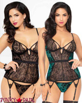 STM-10925, Mesh and Lace Bustier Set | Seven 'til Midnight