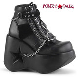 Demonia | DYNAMITE-101, Star Cut-Out Wedge Ankle Boots color black vegan leather