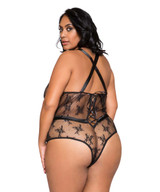 Plus Size Lingerie | LI259X, Satin and Lace Contrast Bodysuit back view