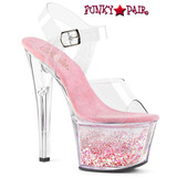 Pleaser SKY-308WHG, 7 Inch Pink Flowing Glitters Platform