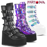Demonia SWING-230, Mid-Calf Boots with Heart Buckles Straps