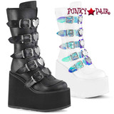 Demonia SWING-230, Mid-Calf Boots with Heart Buckles Straps