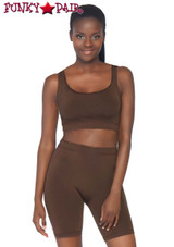 Leg Avenue | NK004, Seamless Crop Tank and Bike Shorts color  dark brown