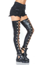 Leg Avenue | LA-6914, Wet Look Footless Lace Up Thigh Highs side view