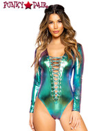 METALLIC LACE-UP ROMPER iridescent  blue Roma R-3698