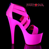 Pleaser Adore-769UV, Neon Pink Criss Cross Strappy Sandal with Black Light Reactive
