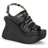 Pace-33, Black Vegan Leather Wedge Strappy Platform Sandal | Demonia Women's Shoes