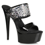 609-Aileen, Rhinestones Black Double Strap Sandal by Ellie Shoes