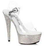 609-Maxine, 6 Inch Clear Ankle Strap Rhinestones Sandal by Ellie Shoes