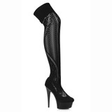 609-Mei, Black Faux Stocking Thigh High Boots by Ellie Shoes