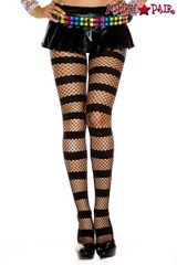 Music Legs | ML-50061, Horizontal Strip Fishnet Pantyhose