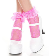 Hot Pink Lace Ruffle Ankle High by Music Legs ML-574