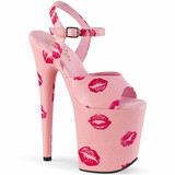 Flamingo-809KISSES 8 Inch Lip Print Sandal Pleaser color baby pink