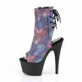 Adore-1018REFL, Open Toe Ankle Boots with Reflective Galaxy Print by Pleaser side view