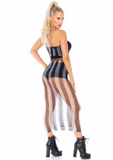 LA88022, Striped Fishnet Long Halter Dress back view by Leg Avenue