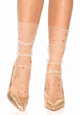 Leg Avenue | LA-3047, Stars and Moon Cream Sheer Anklet Socks