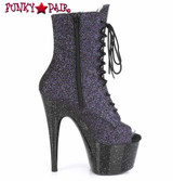 Pleaser | Adore-1021MG, Glitter Peep Toe Ankle Boots Zipper Side View