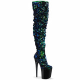 Flamingo-3004, 8 Inch Over-The-Knee Green Slouch Boots by Pleaser