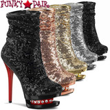 Pleaser | Blondie-R-1009, Ruched Sequin Ankle Boots