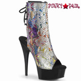 Pleaser | Delight-1018SP, 6" Open Toe/Heel Ankle Boots with Snake Print