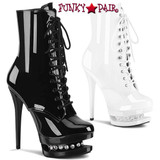 Pleaser | Blondie-R-1020, 6" Lace-up Ankle Boots with Rhinestones in Mid Platform