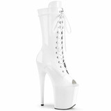 Flamingo-1051, 8" White Peep Toe Mid Calf Lace-up Boots by Pleaser